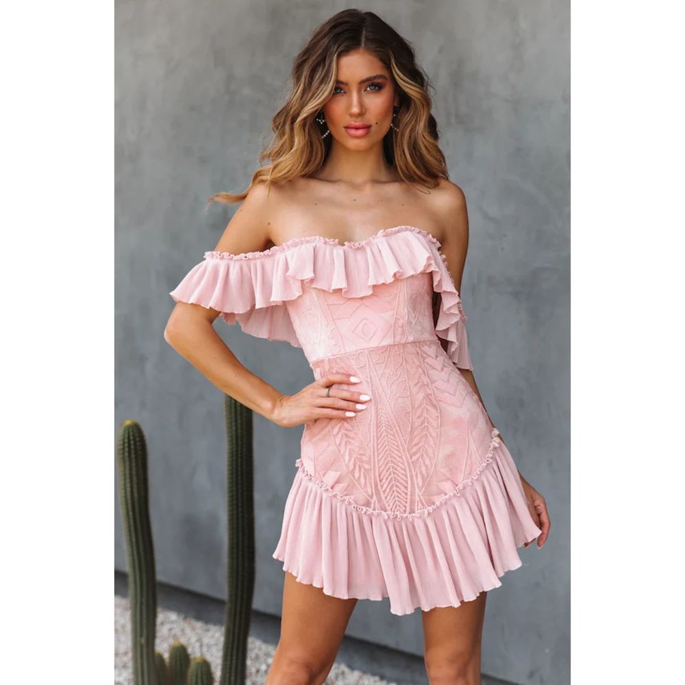 Hello Molly Something To Be Said Dress Blush Off Shoulder Mini Size Medium